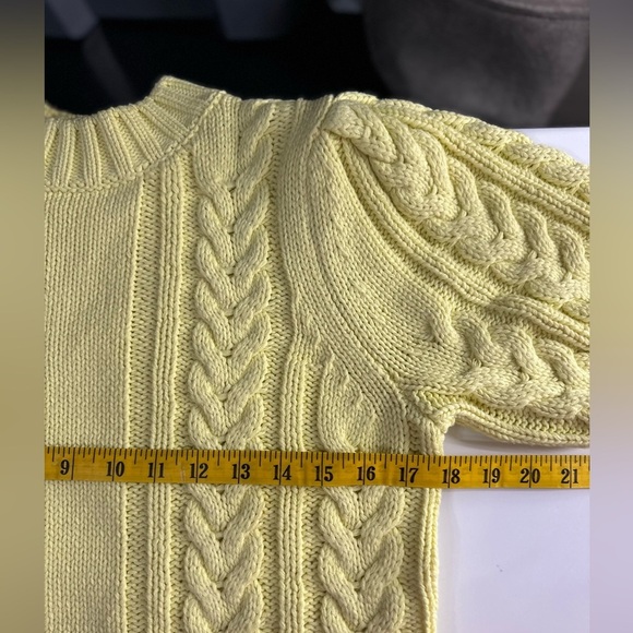 NEW English Factory Cable Knit Puff Sleeve Sweater Top in Lemon Sz S - Picture 7 of 9